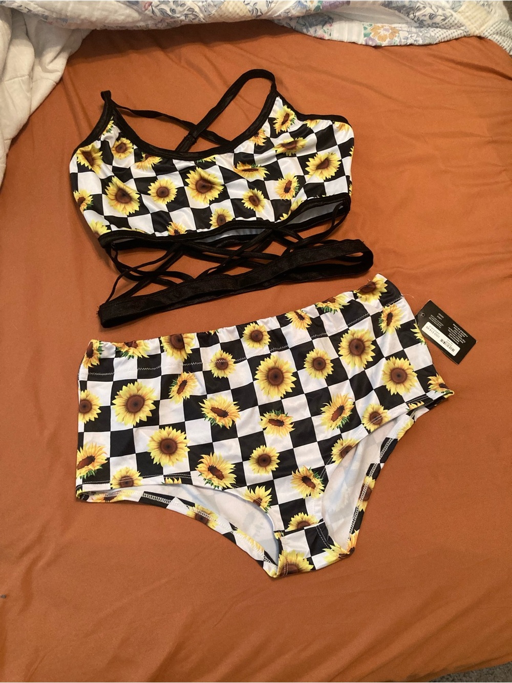 Sunflower Checkered Strappy rave/swim set